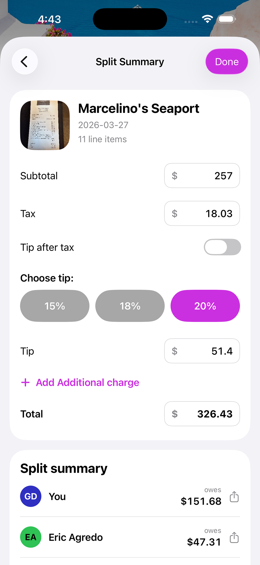 Split summary screen