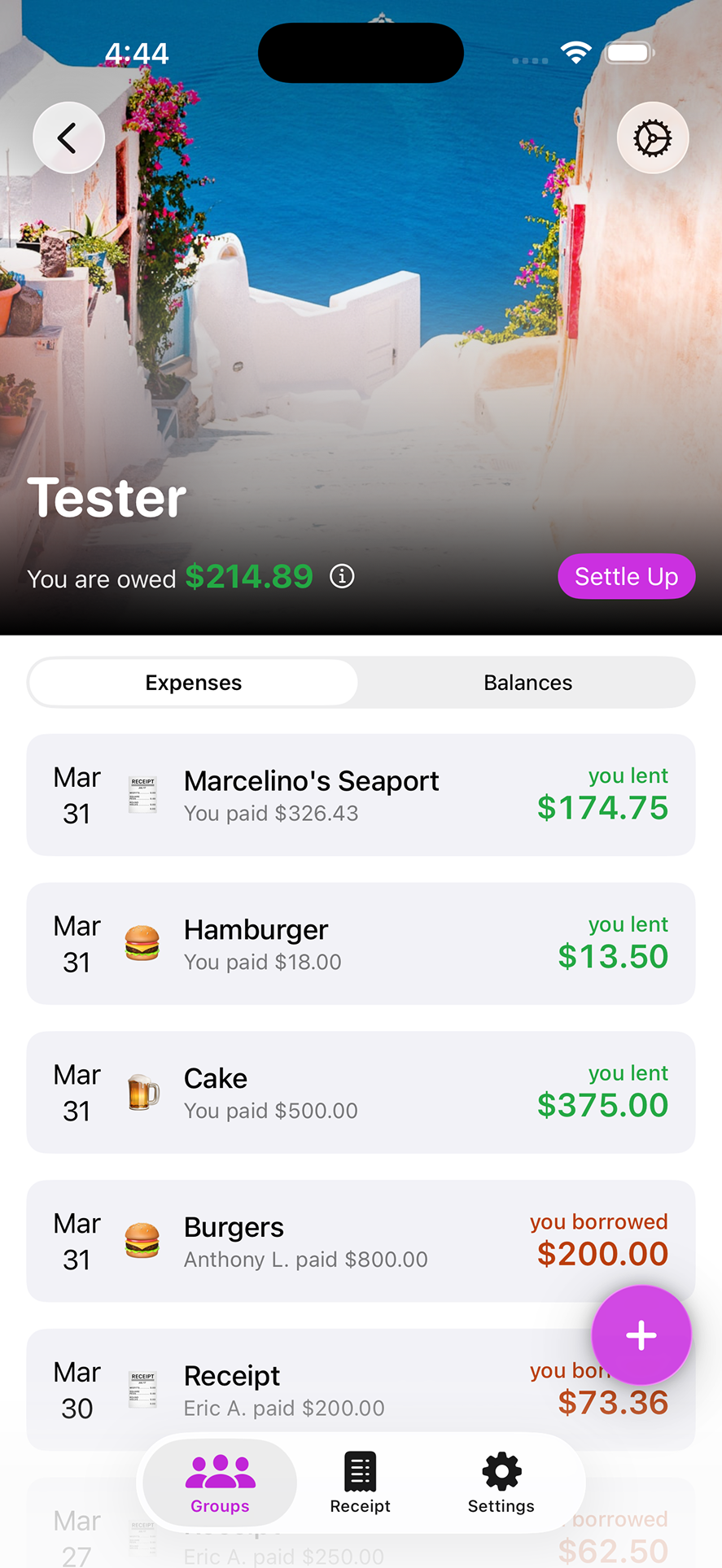 Group balances screen